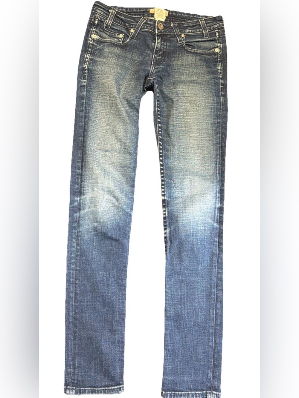 Denim Of Virtue Women’s Straight Leg Skinny Denim Jeans Dark Blue Was Waist 27in